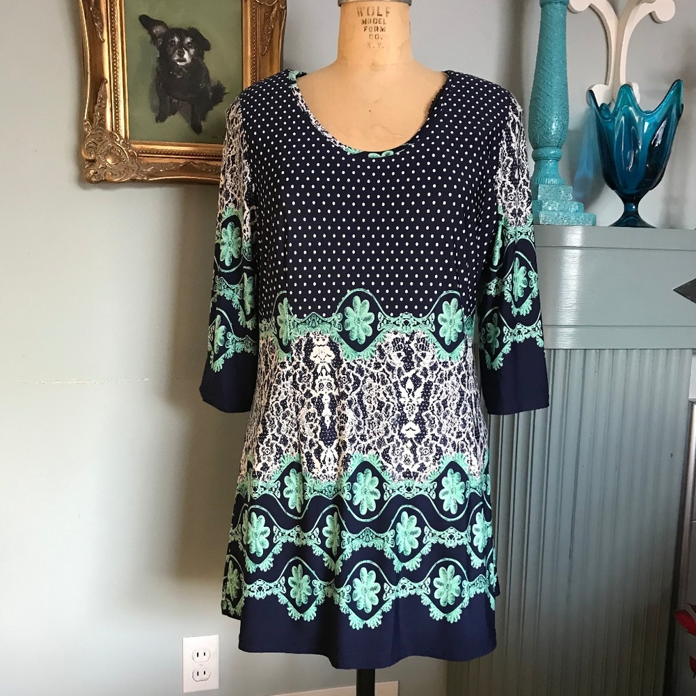 Tunic with Fun Polka Dot, Floral and Lace Pattern